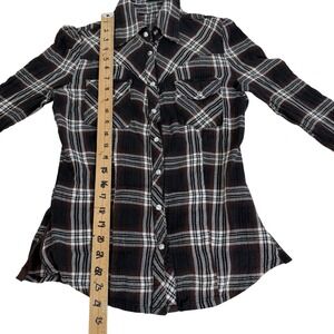 Vigoss Cotton Plaid Flannel Shirt XS/S Black Brown White Casual Western Grunge